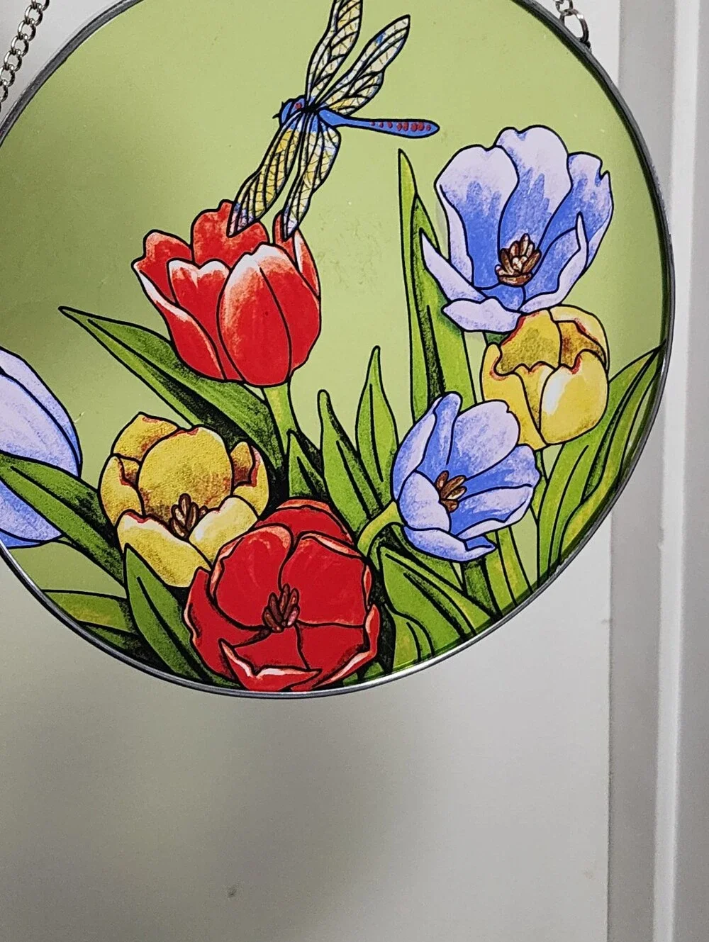 Floral Dragonfly Round Wall Decor - Red, Yellow & Blue